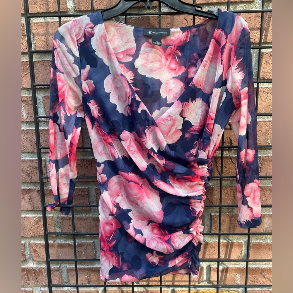 Inc Pink and Blue Floral Blouse